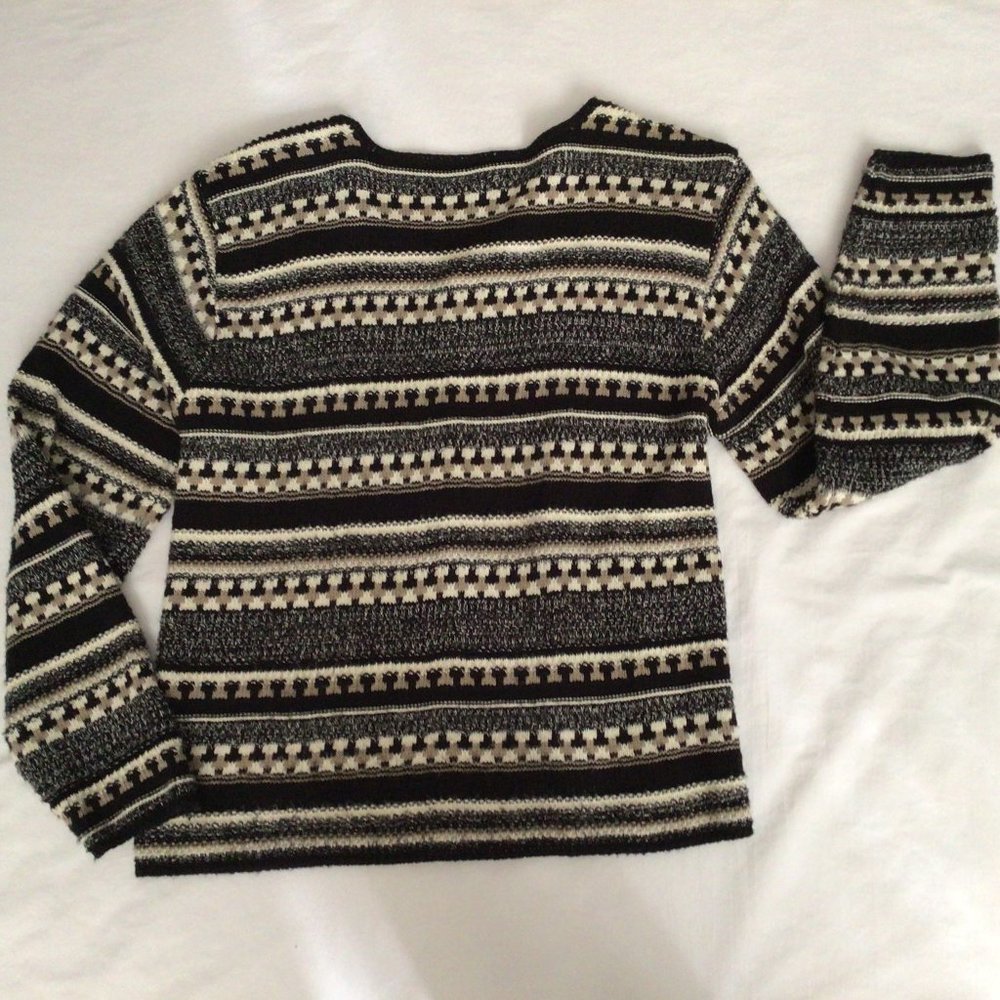 Croft & Barrow - Black, cream and tan cardigan sweater - Picture 2 of 7